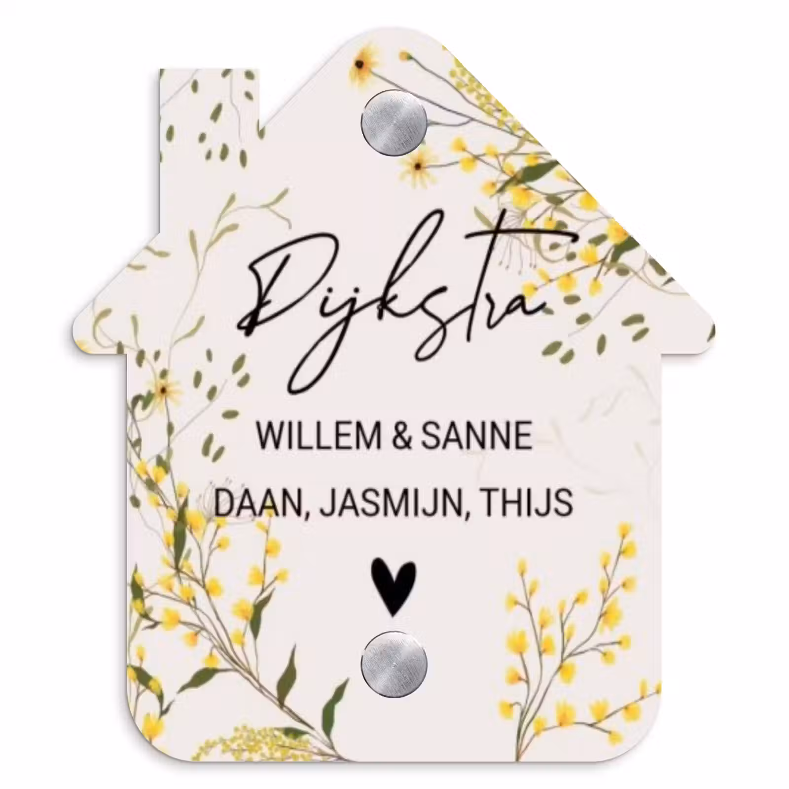 Naambordje voordeur - Huisjesvorm - Gele bloemen - Sierlijk — 1