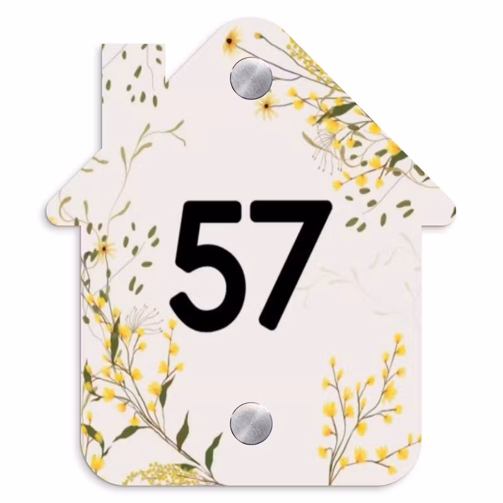 Naambordje voordeur - Huisjesvorm - Gele bloemen - Traditioneel — 1