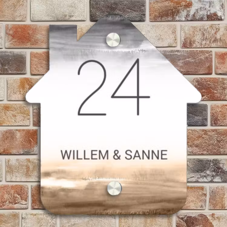 Naambordje voordeur - Huisjesvorm - Aquarelachtergrond - Zwart beige - Klassiek — 4