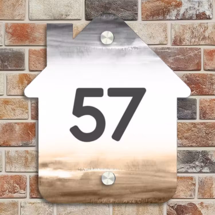 Naambordje voordeur - Huisjesvorm - Aquarelachtergrond - Zwart beige - Traditioneel — 4