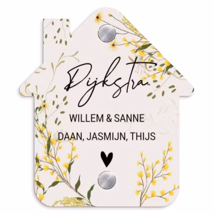 Naambordje voordeur - Huisjesvorm - Gele bloemen - Sierlijk — 1
