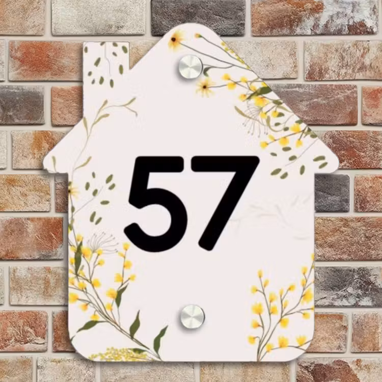 Naambordje voordeur - Huisjesvorm - Gele bloemen - Traditioneel — 4