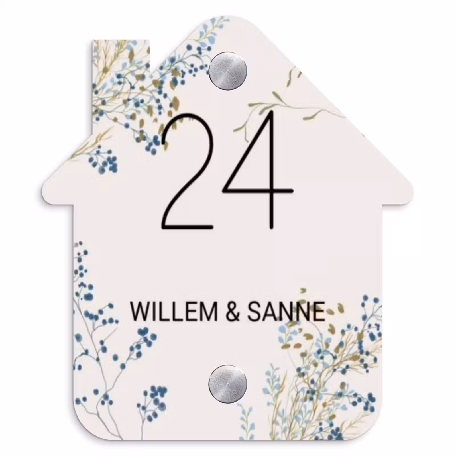 Naambordje voordeur - Huisjesvorm - Bloemen - Beige - Klassiek — 1