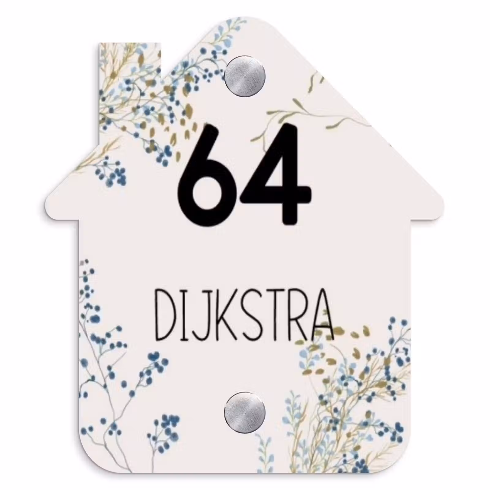 Naambordje voordeur - Huisjesvorm - Bloemen - Beige - Modern — 1
