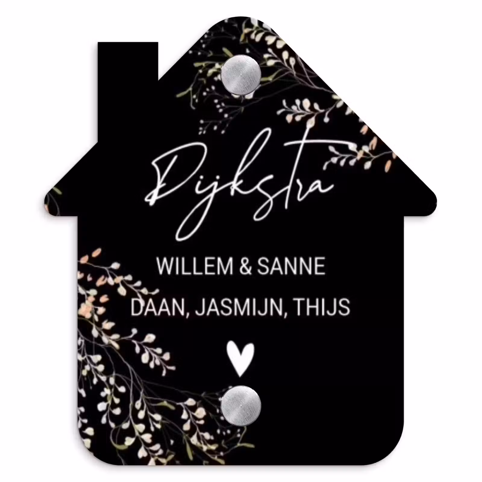 Naambordje voordeur - Huisjesvorm - Botanisch - Zwart - Sierlijk — 1