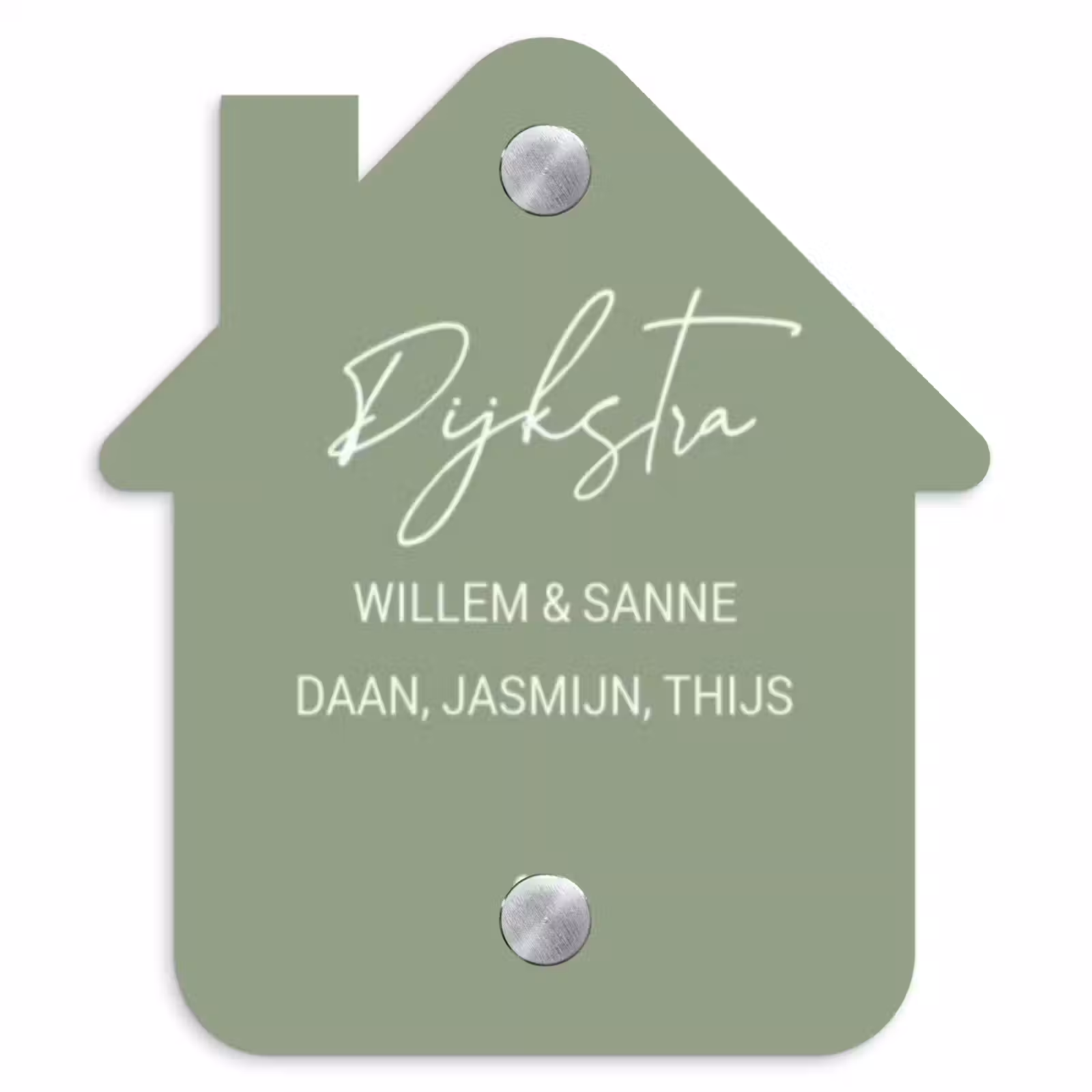 Naambordje voordeur - Huisjesvorm - Effen olijfgroen - Sierlijk — 1