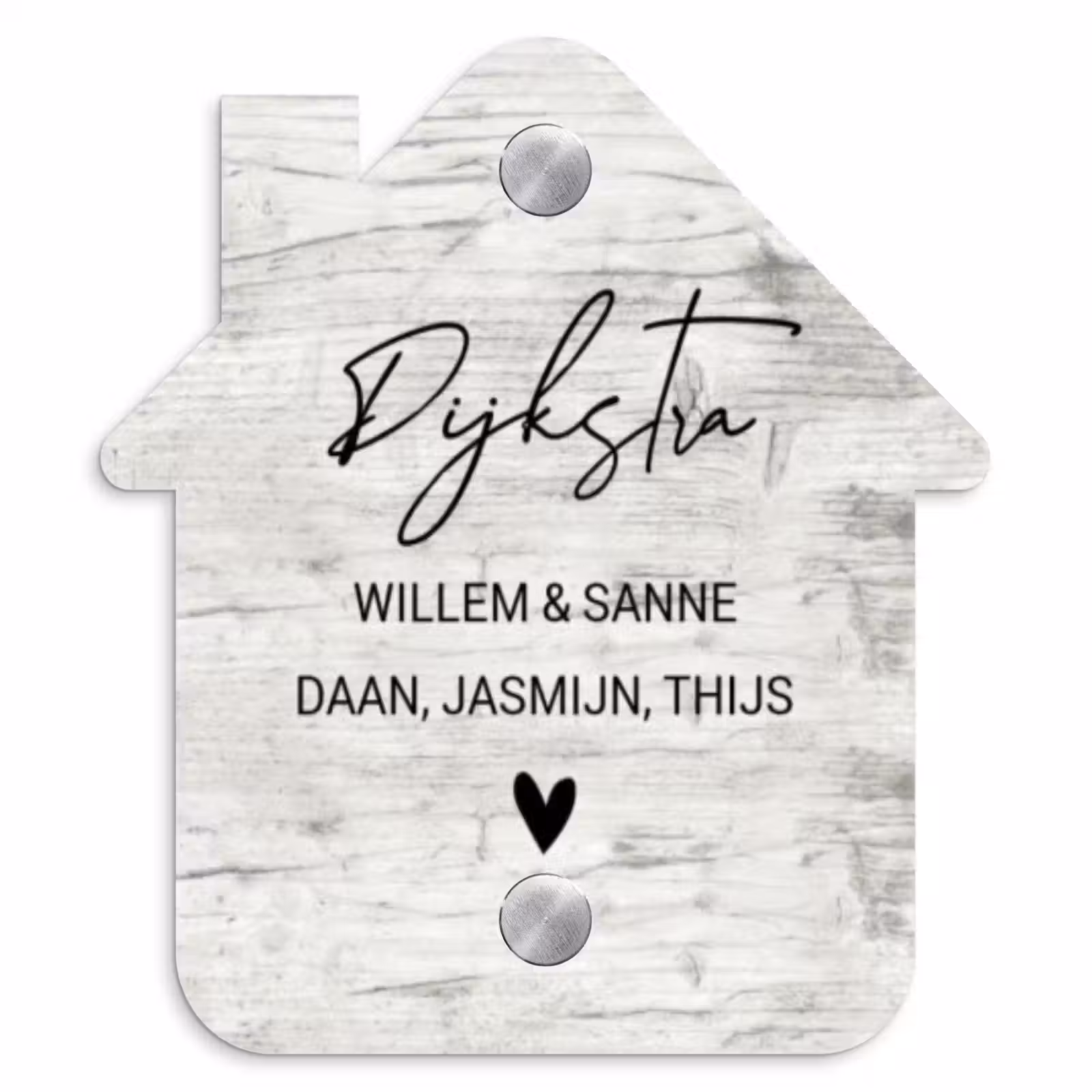 Naambordje voordeur - Huisjesvorm - Witgrijs hout - Sierlijk — 1