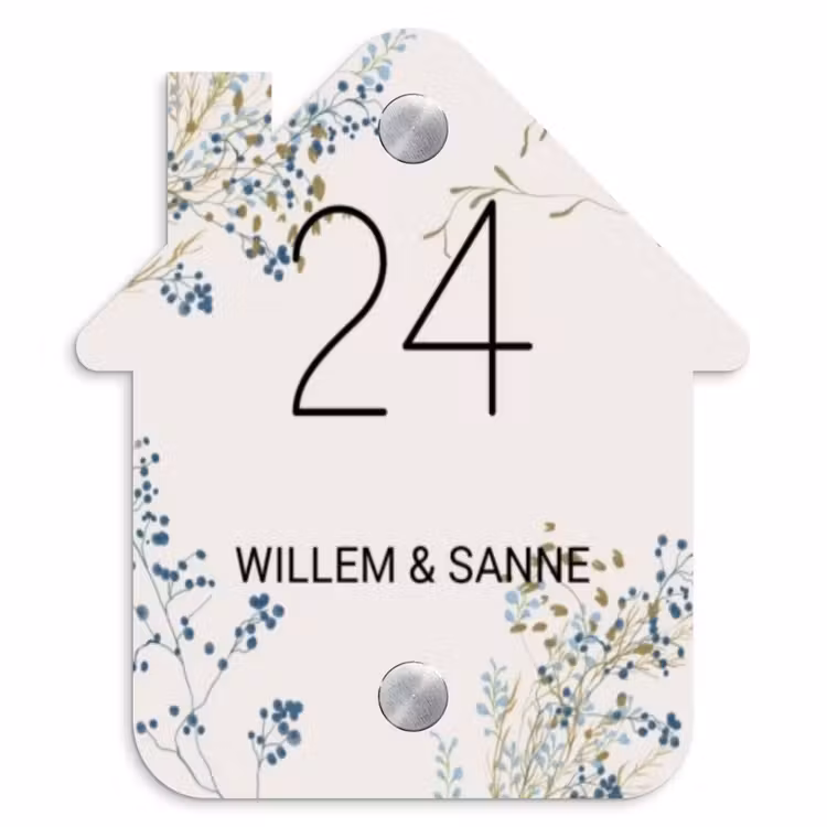 Naambordje voordeur - Huisjesvorm - Bloemen - Beige - Klassiek — 1