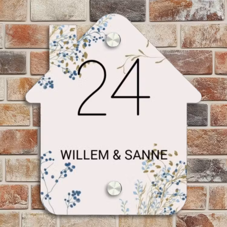 Naambordje voordeur - Huisjesvorm - Bloemen - Beige - Klassiek — 4