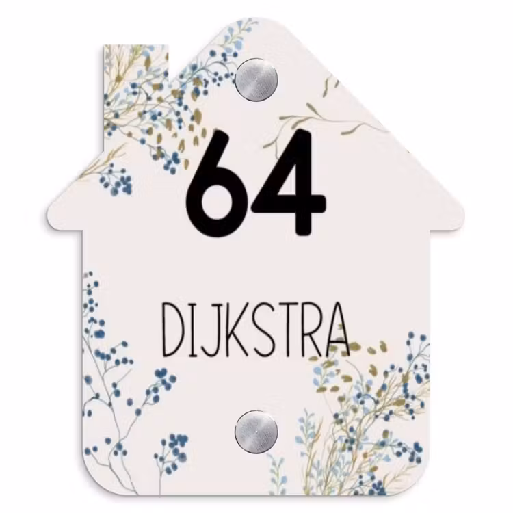 Naambordje voordeur - Huisjesvorm - Bloemen - Beige - Modern — 1