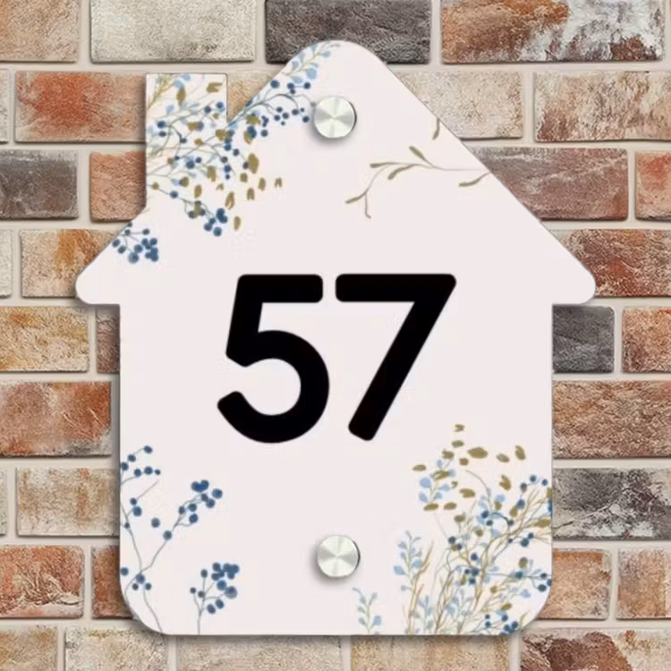 Naambordje voordeur - Huisjesvorm - Bloemen - Beige - Traditioneel — 4