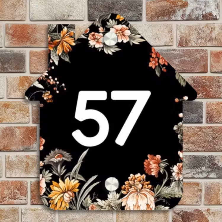 Naambordje voordeur - Huisjesvorm - Bloemen - Zwart - Traditioneel — 4