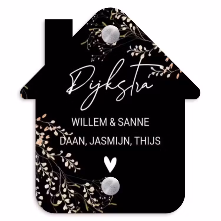 Naambordje voordeur - Huisjesvorm - Botanisch - Zwart - Sierlijk — 1