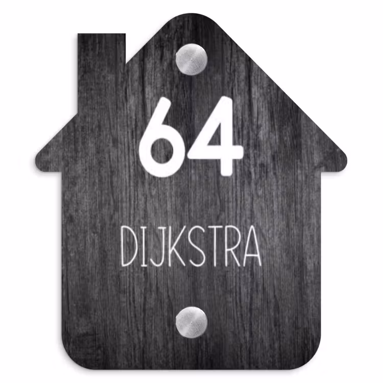 Naambordje voordeur - Huisjesvorm - Donker hout - Modern — 1