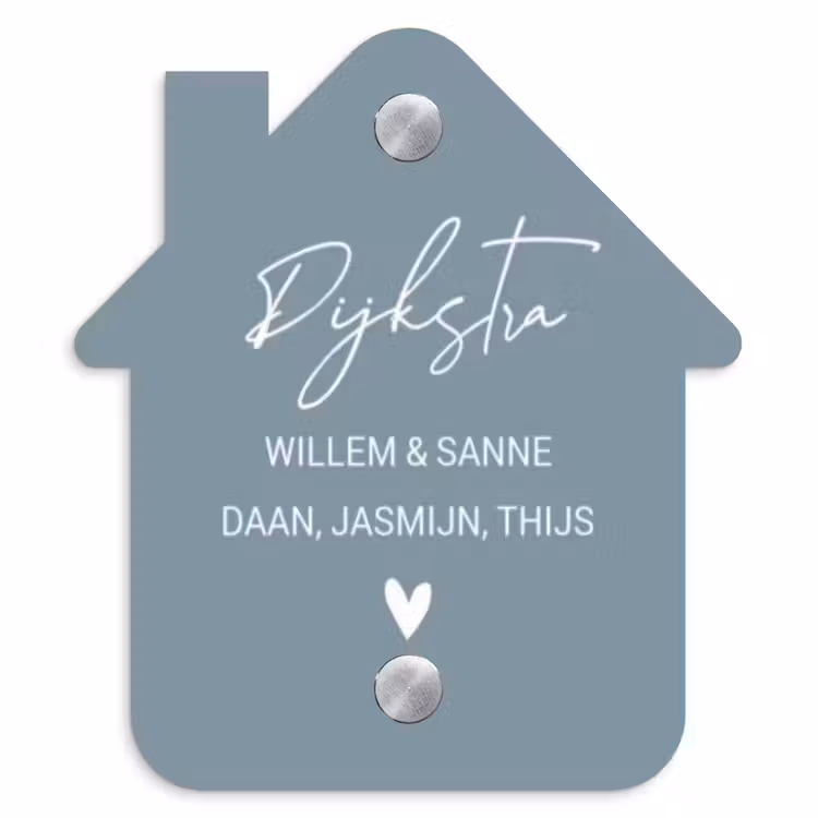 Naambordje voordeur - Huisjesvorm - Effen blauwgrijs - Sierlijk — 1