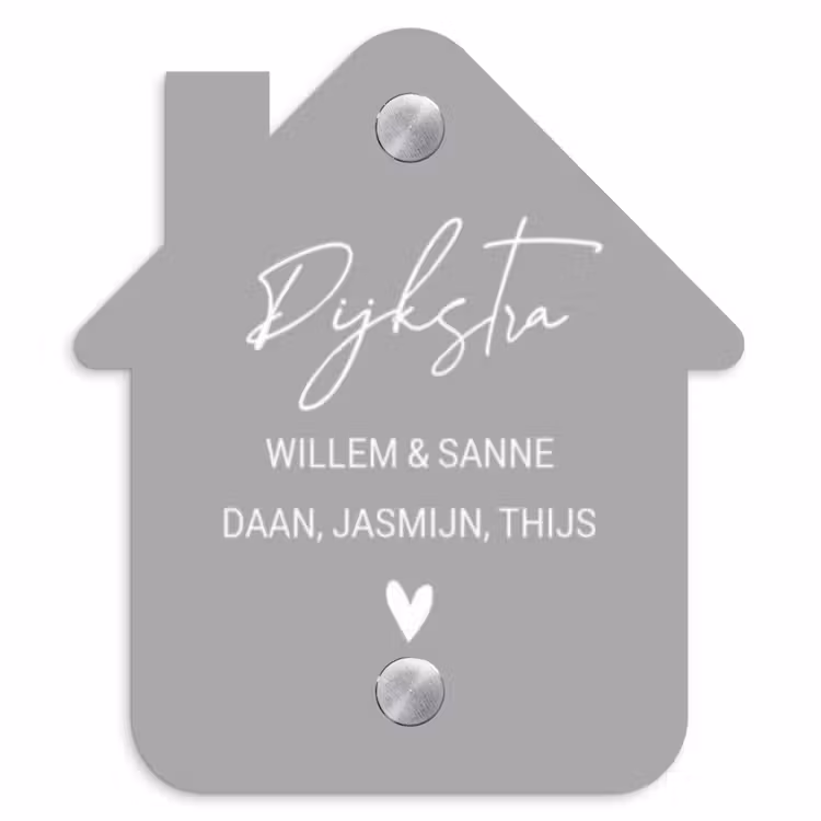 Naambordje voordeur - Huisjesvorm - Effen lichtgrijs - Sierlijk — 1