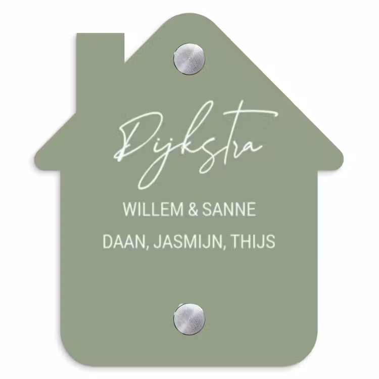Naambordje voordeur - Huisjesvorm - Effen olijfgroen - Sierlijk — 1
