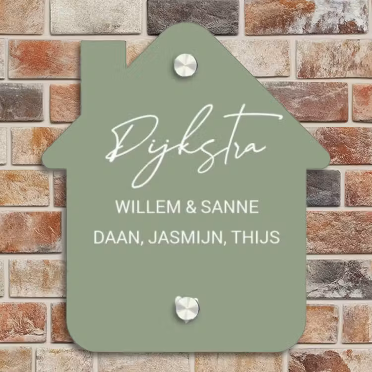 Naambordje voordeur - Huisjesvorm - Effen olijfgroen - Sierlijk — 4