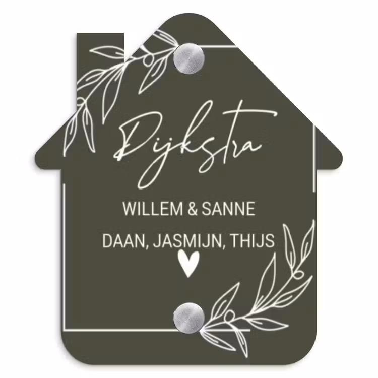 Naambordje voordeur - Huisjesvorm - Olijfgroen - Sierlijk — 1