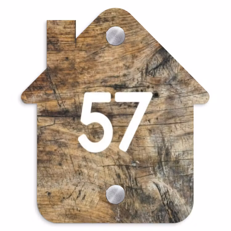 Naambordje voordeur - Huisjesvorm - Verweerd hout - Traditioneel — 1