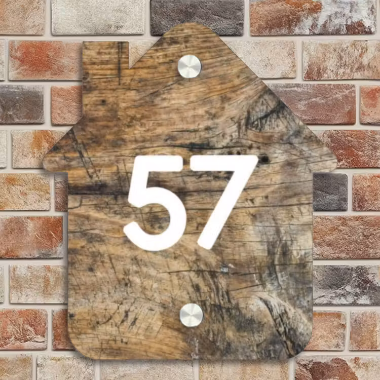 Naambordje voordeur - Huisjesvorm - Verweerd hout - Traditioneel — 4