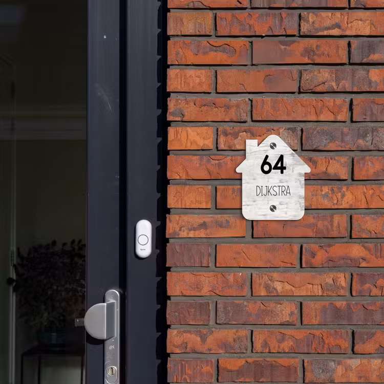 Naambordje voordeur - Huisjesvorm - Witgrijs hout - Modern — 3