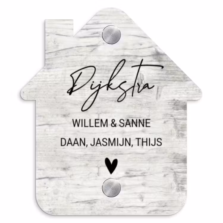 Naambordje voordeur - Huisjesvorm - Witgrijs hout - Sierlijk — 1