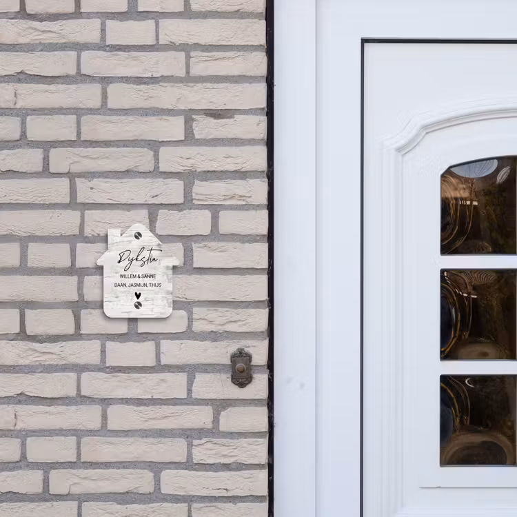 Naambordje voordeur - Huisjesvorm - Witgrijs hout - Sierlijk — 2