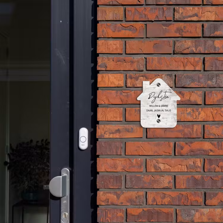 Naambordje voordeur - Huisjesvorm - Witgrijs hout - Sierlijk — 3