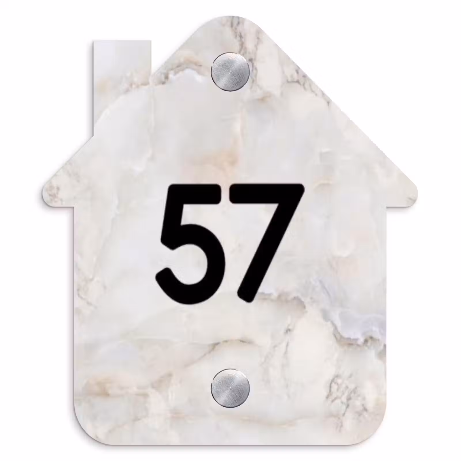 Naambordje voordeur - Huisjesvorm - Beige marmer - Traditioneel — 1