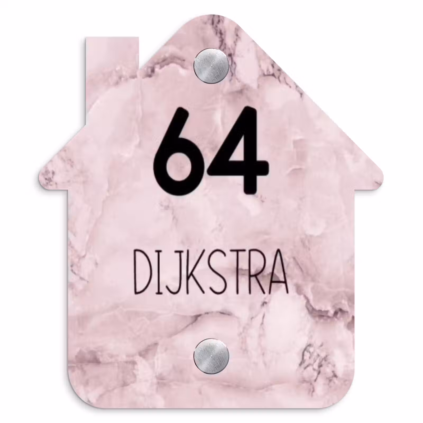 Naambordje voordeur - Huisjesvorm - Roze marmer - Modern — 1