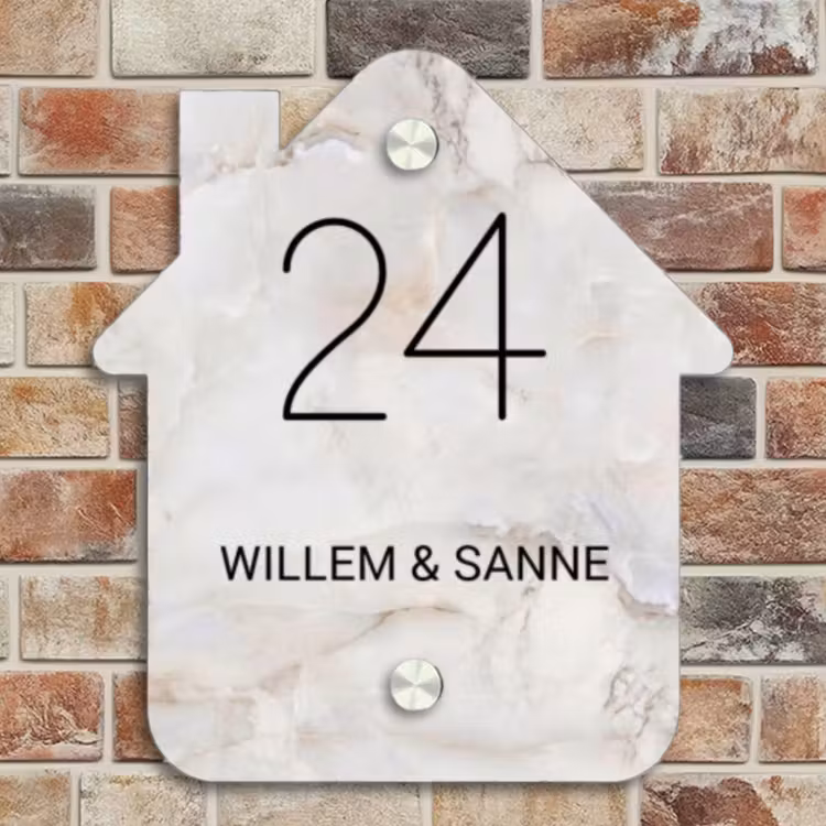 Naambordje voordeur - Huisjesvorm - Beige marmer - Klassiek — 4