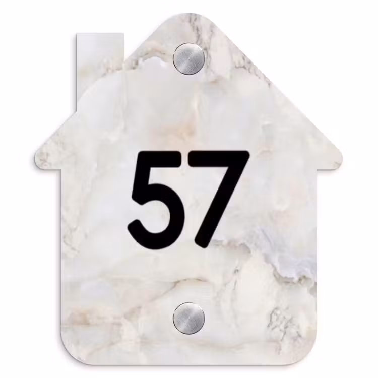 Naambordje voordeur - Huisjesvorm - Beige marmer - Traditioneel — 1