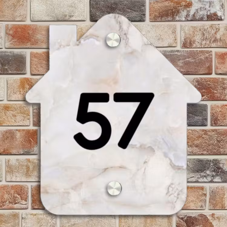 Naambordje voordeur - Huisjesvorm - Beige marmer - Traditioneel — 4