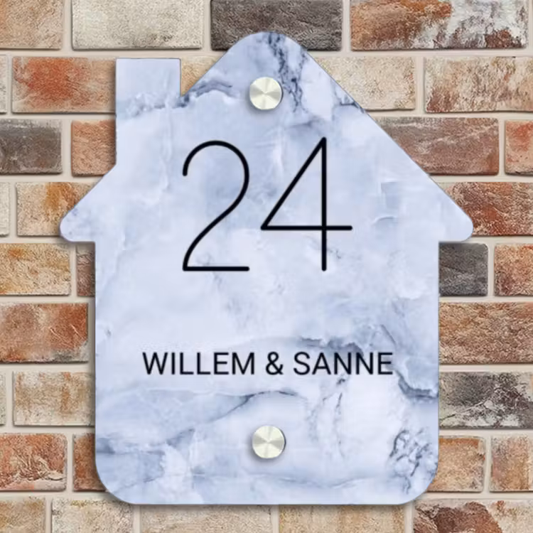 Naambordje voordeur - Huisjesvorm - Blauw marmer - Klassiek — 4