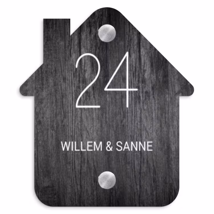 Naambordje voordeur - Huisjesvorm - Donker hout - Klassiek — 1