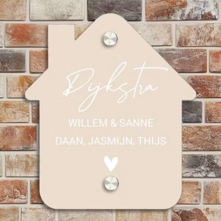 Naambordje voordeur - Huisjesvorm - Effen - Beige - Sierlijk — 4