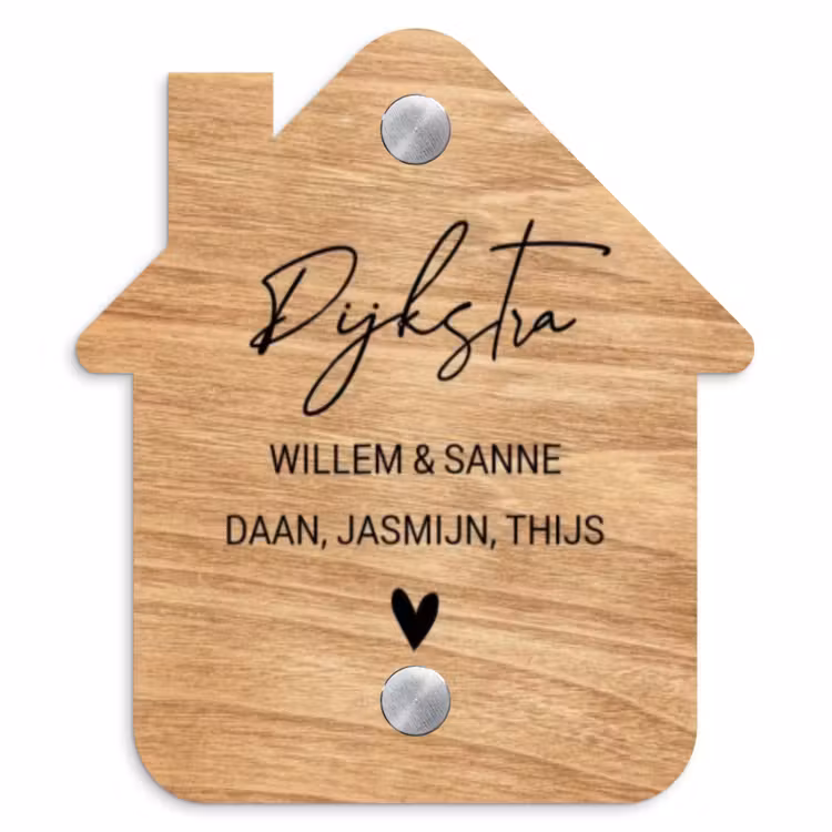 Naambordje voordeur - Huisjesvorm - Licht hout - Sierlijk — 1