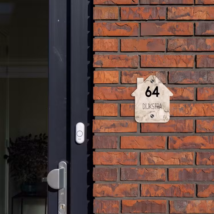 Naambordje voordeur - Huisjesvorm - Lichtbruin marmer - Modern — 3