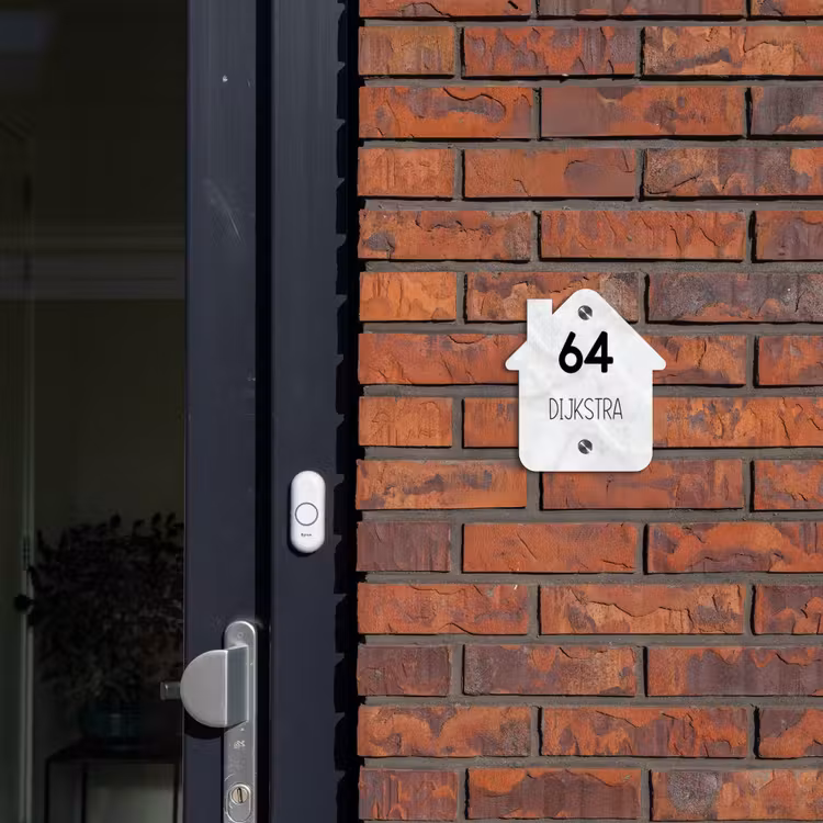 Naambordje voordeur - Huisjesvorm - Lichtgrijs marmer - Modern — 3