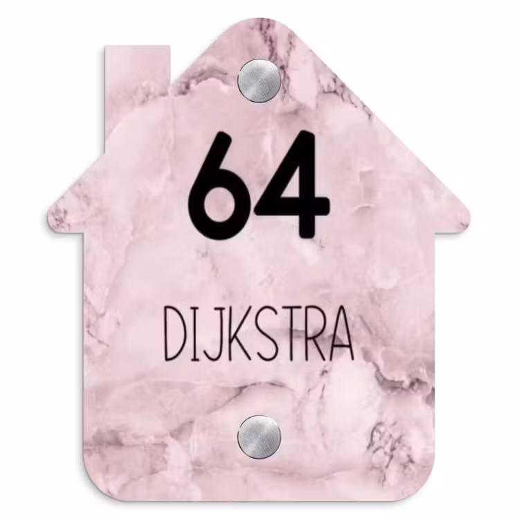 Naambordje voordeur - Huisjesvorm - Roze marmer - Modern — 1