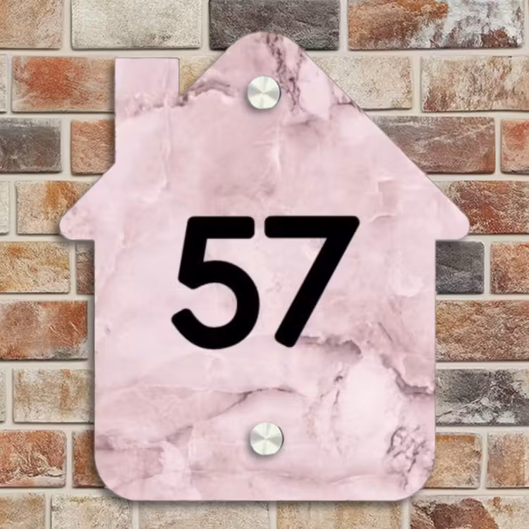 Naambordje voordeur - Huisjesvorm - Roze marmer - Traditioneel — 4