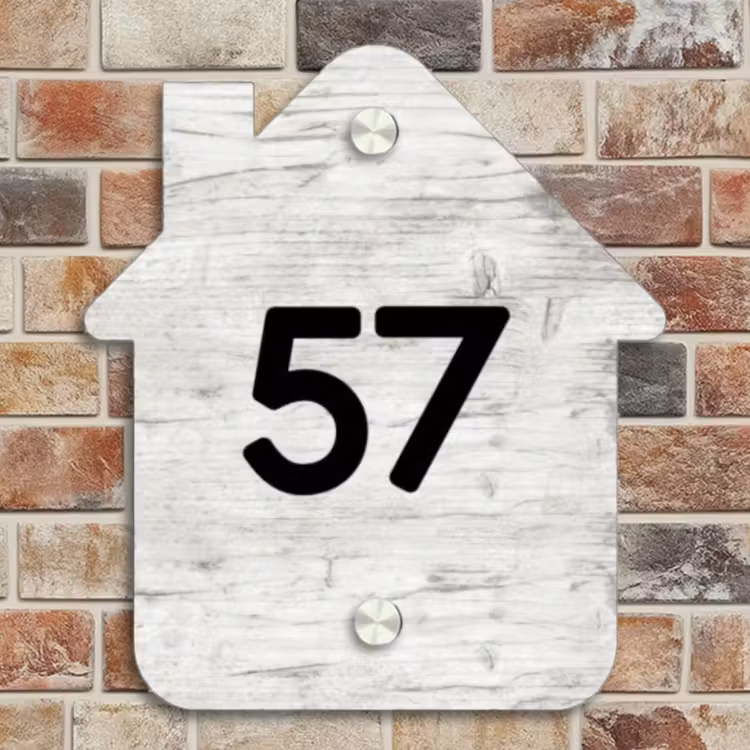 Naambordje voordeur - Huisjesvorm - Witgrijs hout - Traditioneel — 4