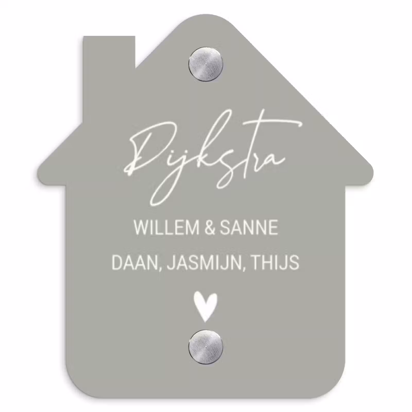 Naambordje voordeur - Huisjesvorm - Effen lichtgrijs - Sierlijk — 1