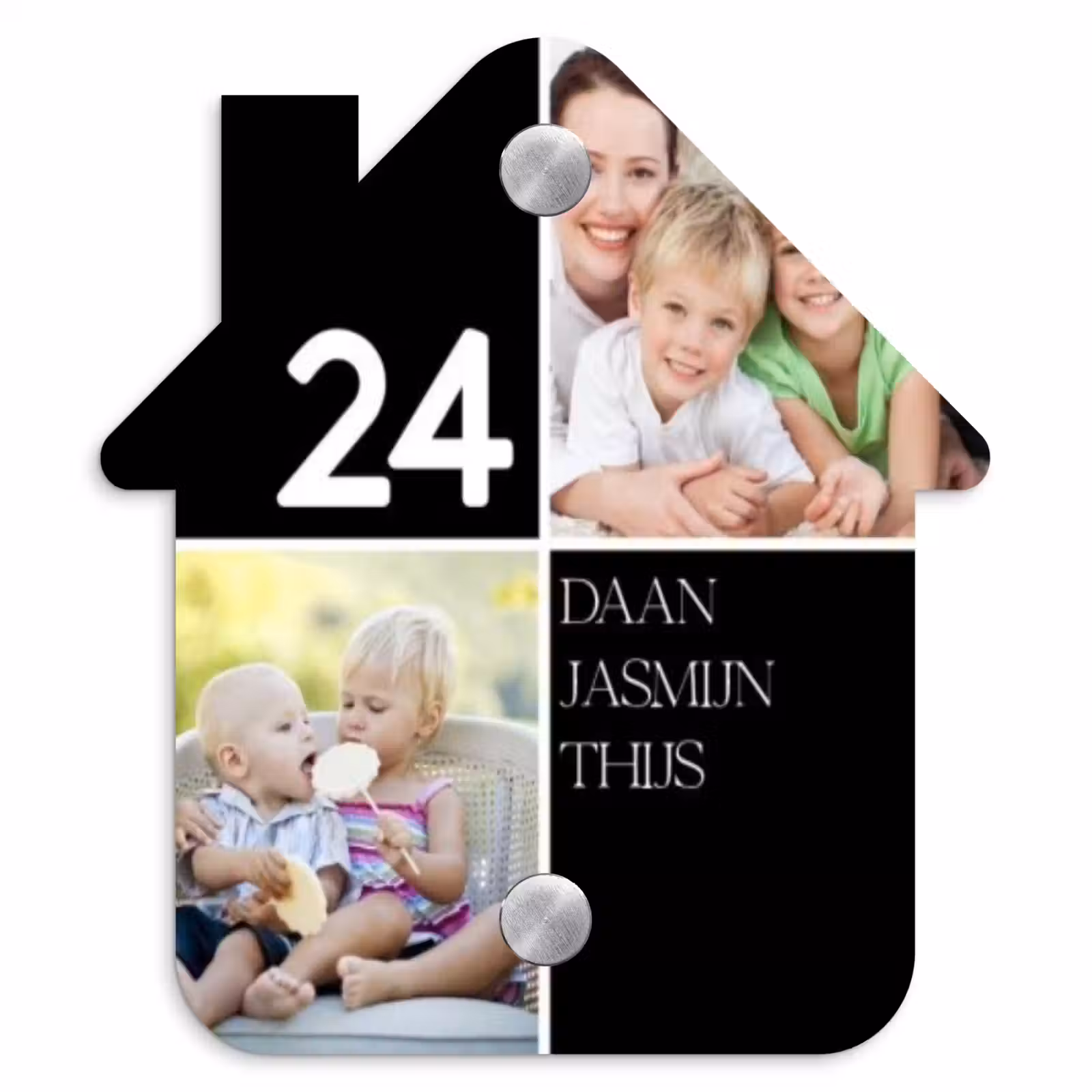 Naambordje voordeur - Huisjesvorm - Familieportret strak zwart - Klassiek — 1