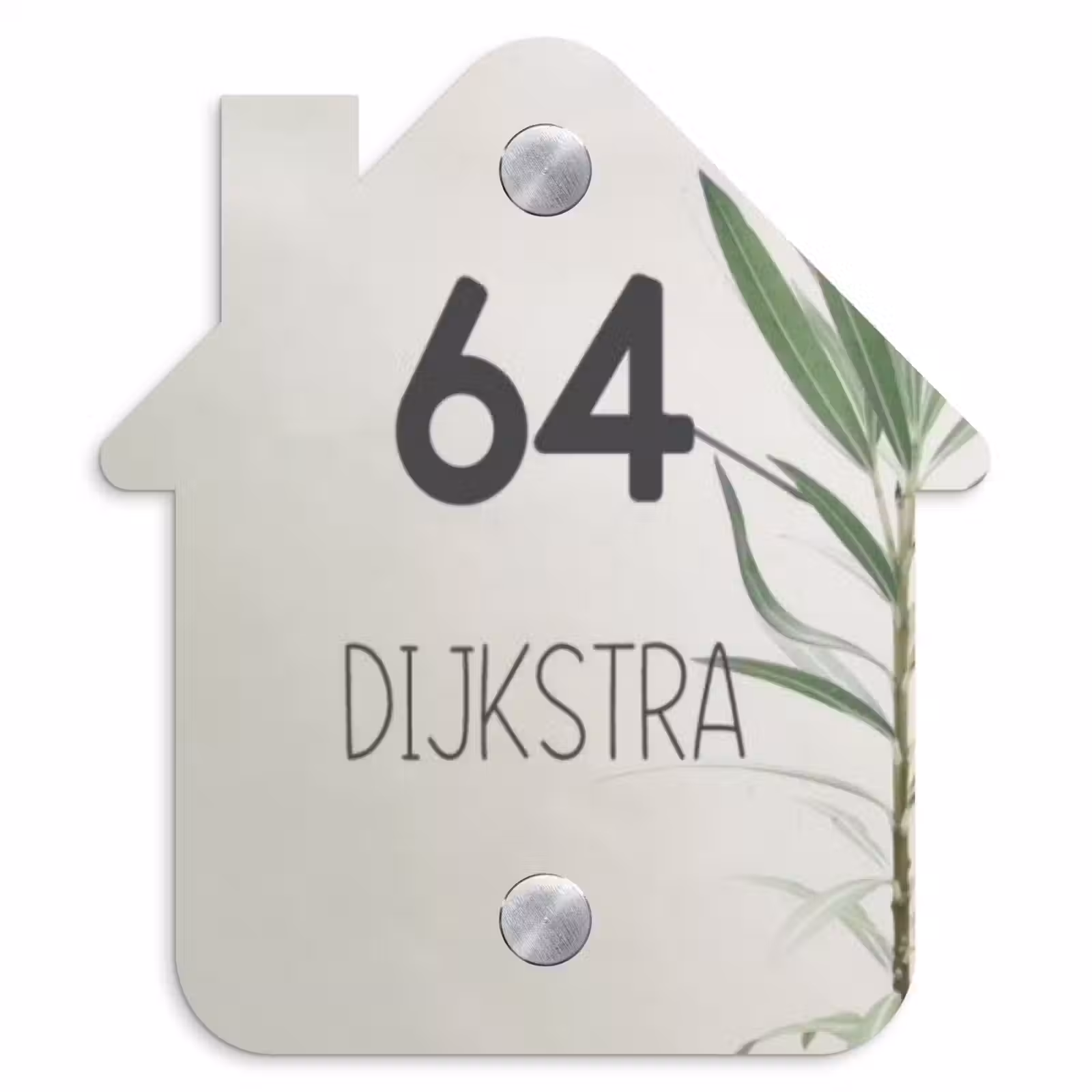Naambordje voordeur - Huisjesvorm - Lichtbeige met plant - Modern — 1