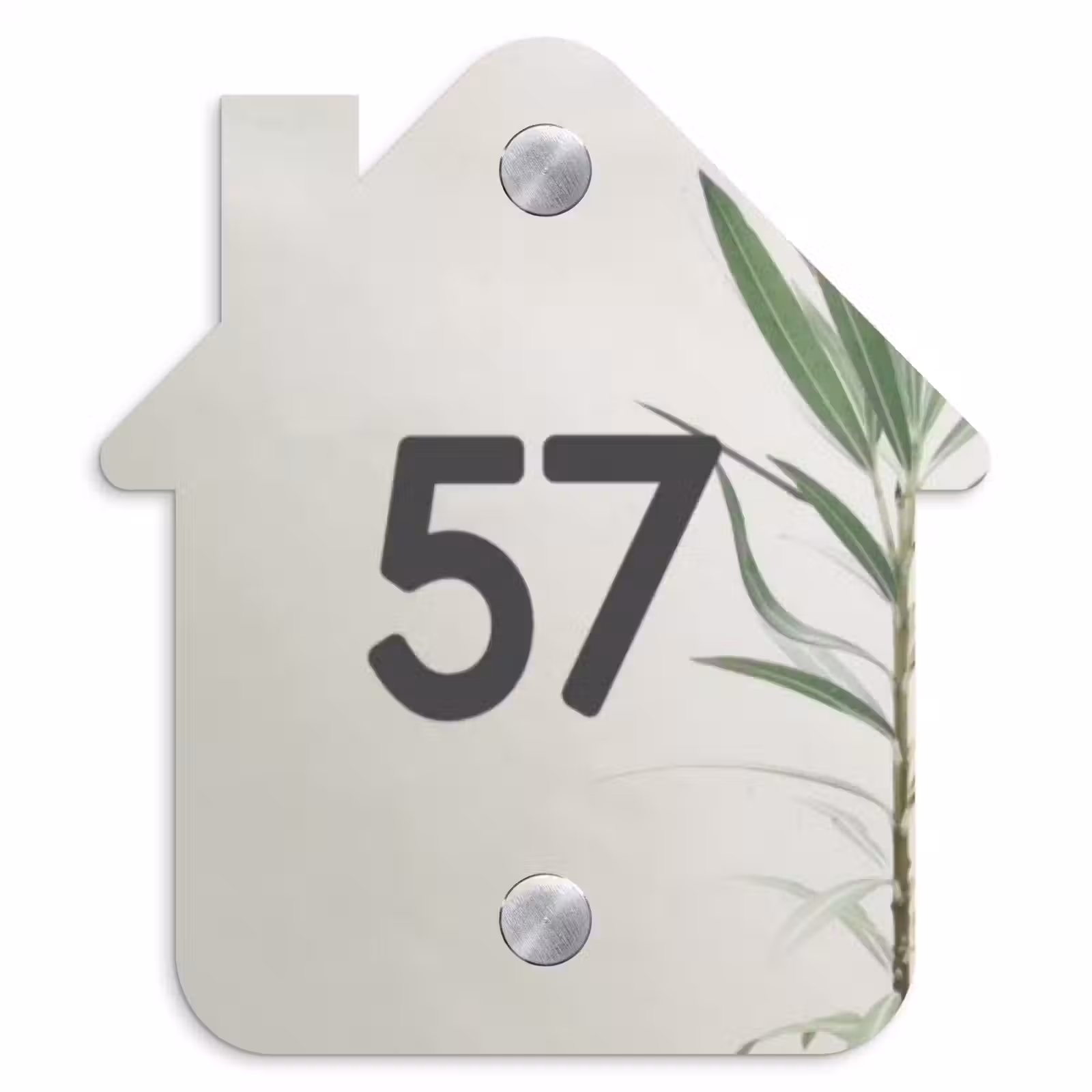 Naambordje voordeur - Huisjesvorm - Lichtbeige met plant - Traditioneel — 1