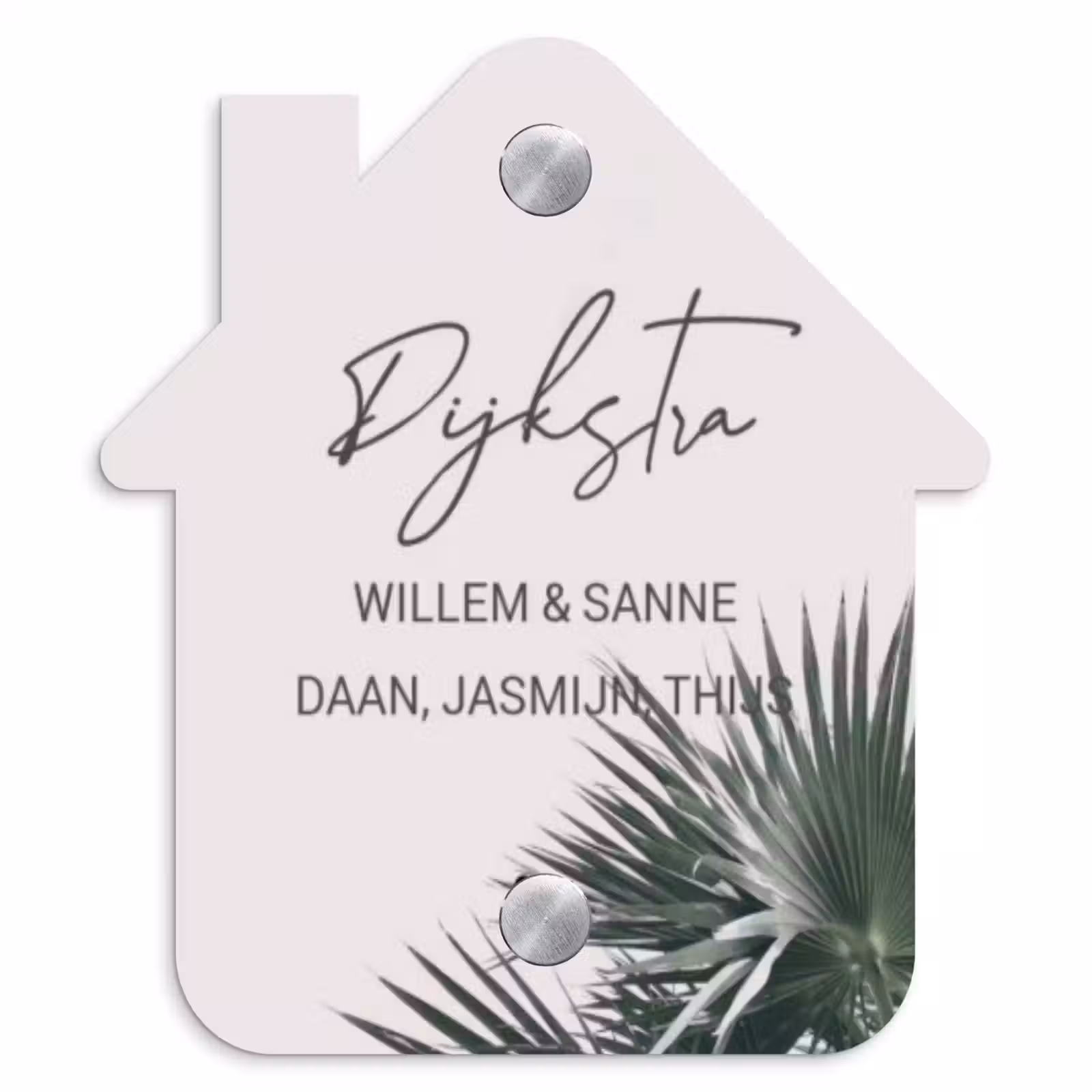 Naambordje voordeur - Huisjesvorm - Lichtroze met palmblad - Sierlijk — 1