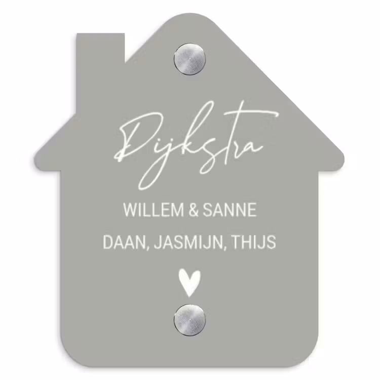 Naambordje voordeur - Huisjesvorm - Effen lichtgrijs - Sierlijk — 1