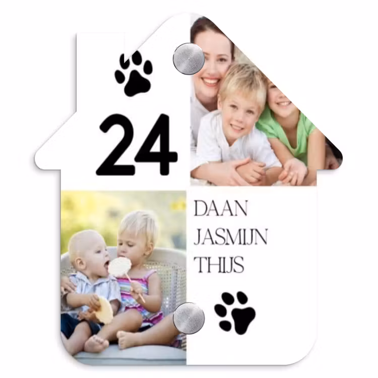 Naambordje voordeur - Huisjesvorm - Familieportret met pootafdrukken - Klassiek — 1